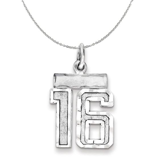 Silver, Varsity Collection, Small D/C Number 16 Necklace - 18 In - Picture 1 of 7